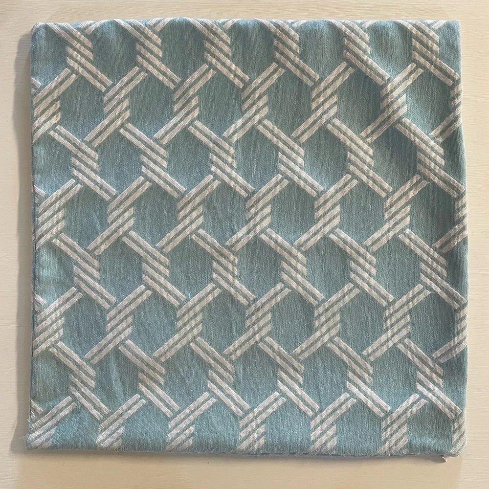 19x19 aqua blue and cream rope pillow cover